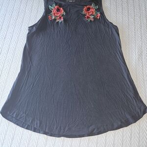 American Eagle Outfitters Black Tank with Red Rose Embroidery